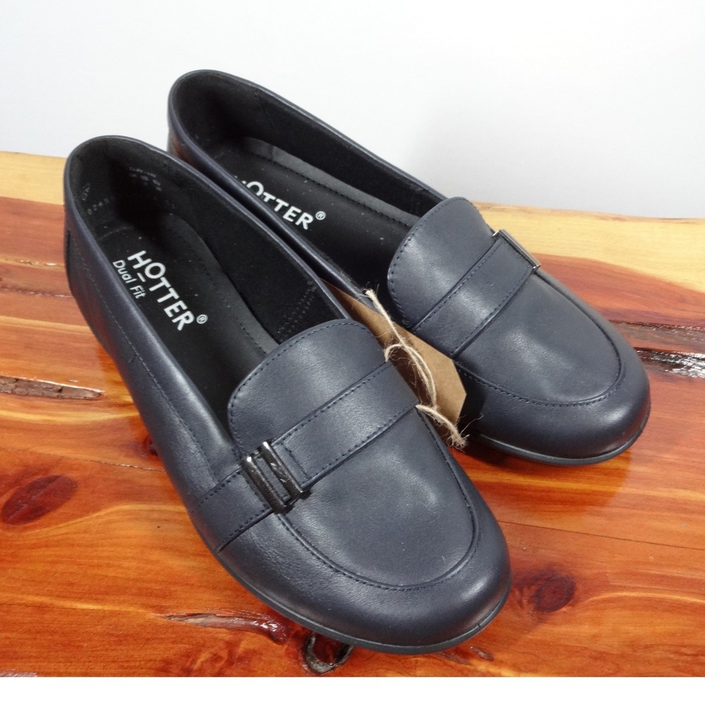 Hotter Clay Loafers Womens 7 Navy Blue Leather Dual Fit Comfort Shoes Preppy